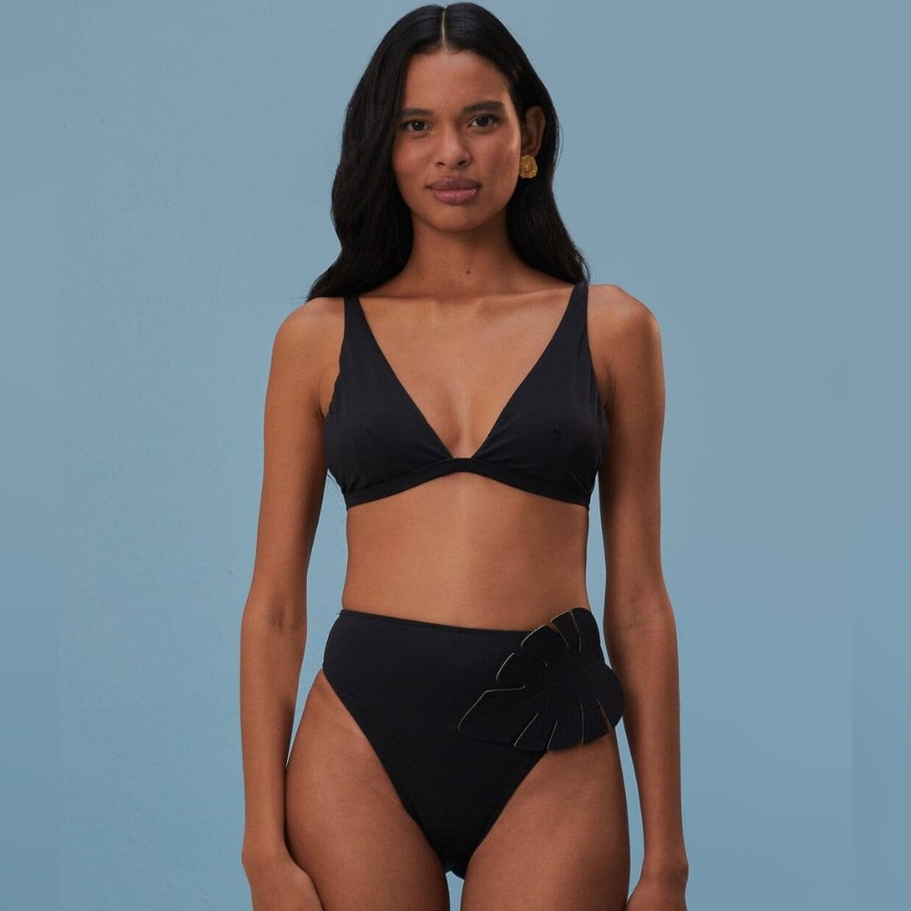 FARM RIO New Black Bikini Set Top & Bottom S High Rise Tropical Vacation